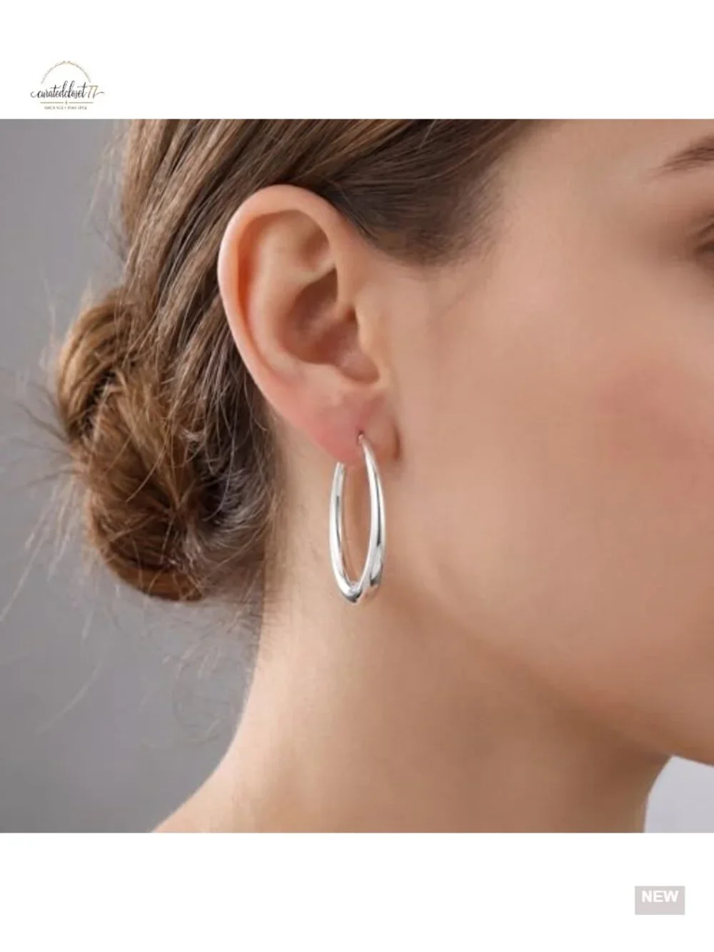 S925 Sterling Silver Chunky Large Hoop Earrings Hypoallergenic Lightweight